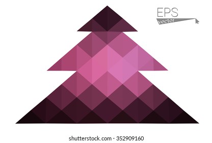 Dark pink low polygon style christmas tree vector illustration consisting of triangles . Abstract triangular polygonal origami or crystal design of New Years celebration. Isolated on white background.