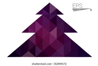 Dark pink low polygon style christmas tree vector illustration consisting of triangles . Abstract triangular polygonal origami or crystal design of New Years celebration. Isolated on white background.