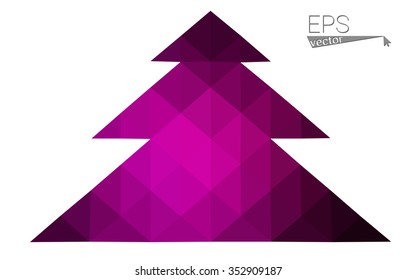 Dark pink low polygon style christmas tree vector illustration consisting of triangles . Abstract triangular polygonal origami or crystal design of New Years celebration. Isolated on white background.