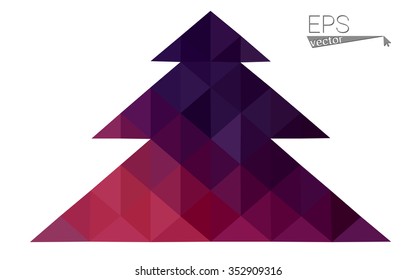 Dark pink low polygon style christmas tree vector illustration consisting of triangles . Abstract triangular polygonal origami or crystal design of New Years celebration. Isolated on white background.