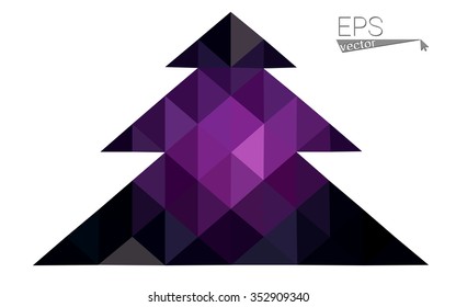 Dark pink low polygon style christmas tree vector illustration consisting of triangles . Abstract triangular polygonal origami or crystal design of New Years celebration. Isolated on white background.