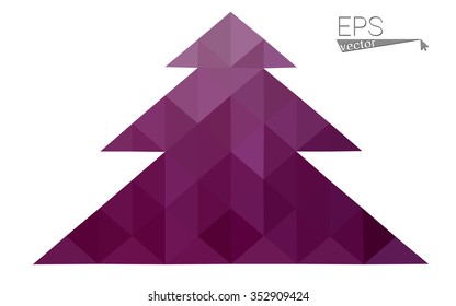 Dark pink low polygon style christmas tree vector illustration consisting of triangles . Abstract triangular polygonal origami or crystal design of New Years celebration. Isolated on white background.