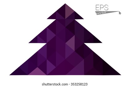 Dark pink low polygon style christmas tree vector illustration consisting of triangles . Abstract triangular polygonal origami or crystal design of New Years celebration. Isolated on white background.