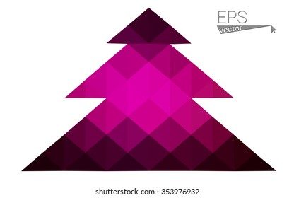 Dark pink low polygon style christmas tree vector illustration consisting of triangles . Abstract triangular polygonal origami or crystal design of New Years celebration. Isolated on white background.