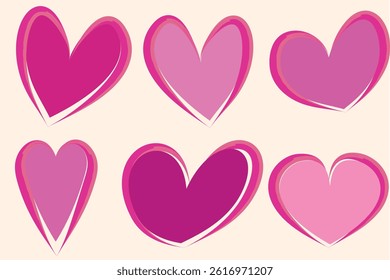 dark pink magenta purple colorful hand drawn abstract hearts collection