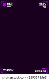 Dark Pink Pixel Art Styled Camera Interface, Verical Background Template