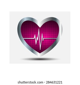 dark pink pulse heart glossy web icon on white background. Light Abstract Technology background for computer graphic website and internet. silver