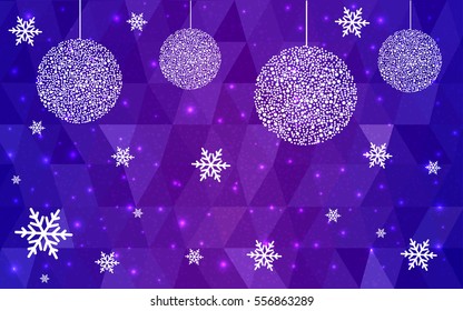 DARK pink, purple vector christmas polygon background. Low poly Illustration consisting of triangles with snowflakes. Texture, seamless background of New Year celebration.