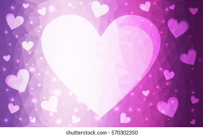 Dark pink, purple vector heart isolated on white background. Geometric rumpled triangular low poly origami style gradient graphic illustration. Polygonal design for your business.