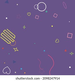 Dark Pink Rectangle Circle Lime Multicolor Geometrical Design. Colorful Zigzag Blue Green Stars Bright Square Illustration. Wave Yellow Violet Hearts Ring Pastel Red Hipster Background.