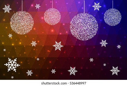 Dark Pink Red christmas postcard low polygon background. Vector illustration consisting of triangles. Abstract triangular polygonal origami or crystal design of New Year celebration.