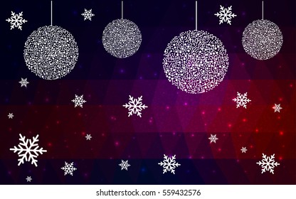 Dark Pink Red christmas postcard low polygon background. Vector illustration consisting of triangles. Abstract triangular polygonal origami or crystal design of New Year celebration.