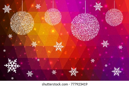 Dark Pink Red christmas postcard low polygon background. Vector illustration consisting of triangles. Abstract triangular polygonal origami or crystal design of New Year celebration.