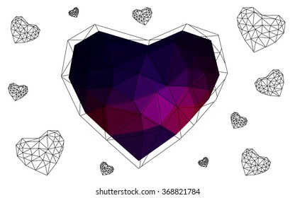 Dark pink, red heart isolated on white background. Geometric rumpled triangular low poly origami style gradient graphic illustration. Vector polygonal design for your business.