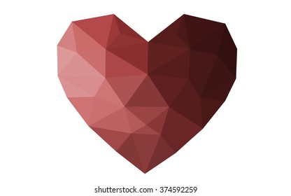 Dark pink, red heart isolated on white background. Geometric rumpled triangular low poly origami style gradient graphic illustration. Vector polygonal design for your business.