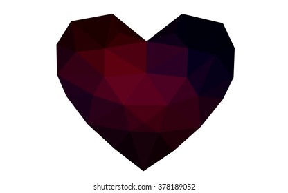 Dark pink, red heart isolated on white background. Geometric rumpled triangular low poly origami style gradient graphic illustration. Vector polygonal design for your business.