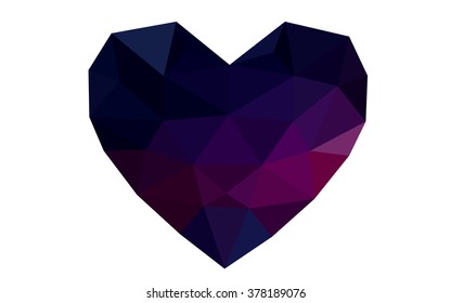 Dark pink, red heart isolated on white background. Geometric rumpled triangular low poly origami style gradient graphic illustration. Vector polygonal design for your business.