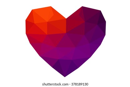 Dark pink, red heart isolated on white background. Geometric rumpled triangular low poly origami style gradient graphic illustration. Vector polygonal design for your business.