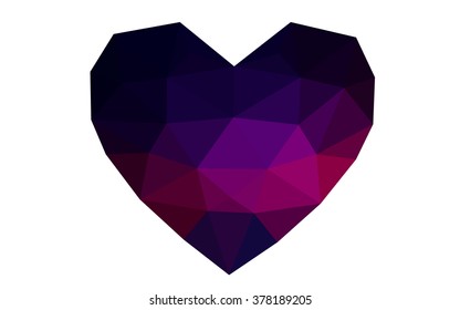 Dark pink, red heart isolated on white background. Geometric rumpled triangular low poly origami style gradient graphic illustration. Vector polygonal design for your business.