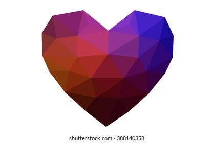 Dark pink, red heart isolated on white background. Geometric rumpled triangular low poly origami style gradient graphic illustration. Vector polygonal design for your business.