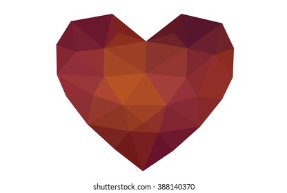 Dark pink, red heart isolated on white background. Geometric rumpled triangular low poly origami style gradient graphic illustration. Vector polygonal design for your business.