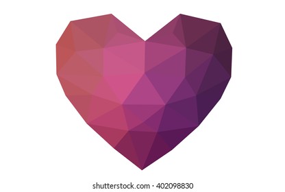 Dark pink, red heart isolated on white background. Geometric rumpled triangular low poly origami style gradient graphic illustration. Vector polygonal design for your business.