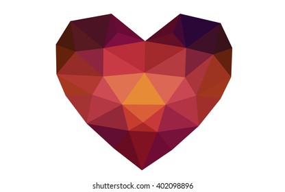 Dark pink, red heart isolated on white background. Geometric rumpled triangular low poly origami style gradient graphic illustration. Vector polygonal design for your business.