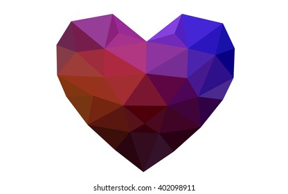Dark pink, red heart isolated on white background. Geometric rumpled triangular low poly origami style gradient graphic illustration. Vector polygonal design for your business.