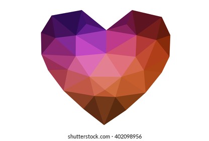 Dark pink, red heart isolated on white background. Geometric rumpled triangular low poly origami style gradient graphic illustration. Vector polygonal design for your business.