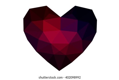 Dark pink, red heart isolated on white background. Geometric rumpled triangular low poly origami style gradient graphic illustration. Vector polygonal design for your business.