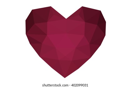Dark pink, red heart isolated on white background. Geometric rumpled triangular low poly origami style gradient graphic illustration. Vector polygonal design for your business.