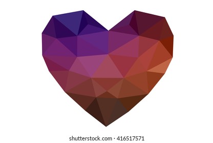 Dark pink, red heart isolated on white background. Geometric rumpled triangular low poly origami style gradient graphic illustration. Vector polygonal design for your business.