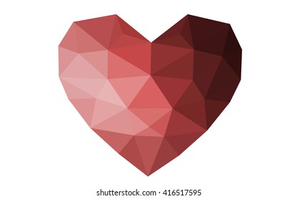 Dark pink, red heart isolated on white background. Geometric rumpled triangular low poly origami style gradient graphic illustration. Vector polygonal design for your business.