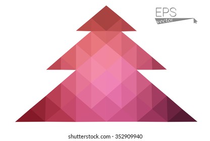 Dark pink red low polygon style christmas tree vector illustration consisting of triangles. Abstract polygonal origami or crystal design of New Years celebration. Isolated on white background.