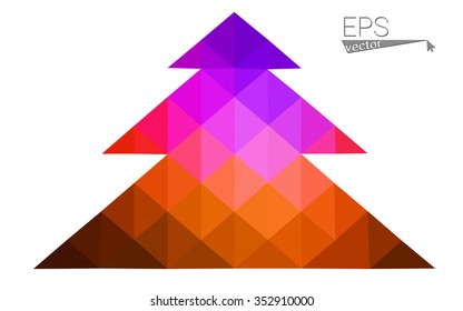 Dark pink red low polygon style christmas tree vector illustration consisting of triangles. Abstract polygonal origami or crystal design of New Years celebration. Isolated on white background.