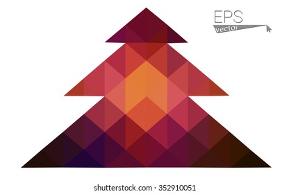 Dark pink red low polygon style christmas tree vector illustration consisting of triangles. Abstract polygonal origami or crystal design of New Years celebration. Isolated on white background.