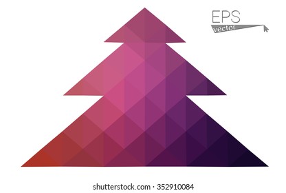 Dark pink red low polygon style christmas tree vector illustration consisting of triangles. Abstract polygonal origami or crystal design of New Years celebration. Isolated on white background.