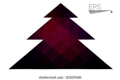 Dark pink red low polygon style christmas tree vector illustration consisting of triangles. Abstract polygonal origami or crystal design of New Years celebration. Isolated on white background.