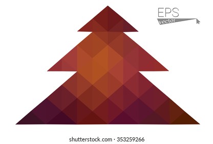 Dark pink red low polygon style christmas tree vector illustration consisting of triangles. Abstract polygonal origami or crystal design of New Years celebration. Isolated on white background.