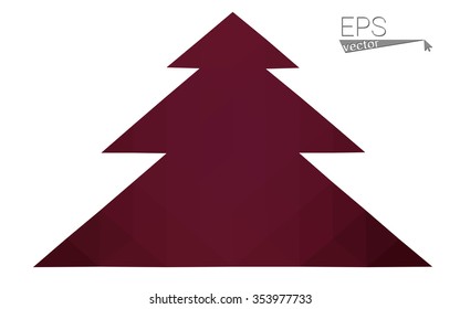 Dark pink red low polygon style christmas tree vector illustration consisting of triangles. Abstract polygonal origami or crystal design of New Years celebration. Isolated on white background.