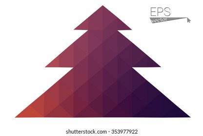 Dark pink red low polygon style christmas tree vector illustration consisting of triangles. Abstract polygonal origami or crystal design of New Years celebration. Isolated on white background.