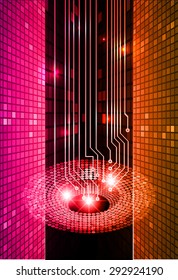 dark pink red orange neon grow light Abstract Technology background for computer graphic website internet and business. circuit. illustration. infographics. ray. bright. pixel. Spark. star