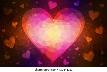 Dark Pink, Red vector abstract glitter heart shape on white background in love concept for valentine's day with sweet and romantic moment. Polygonal design for your business.