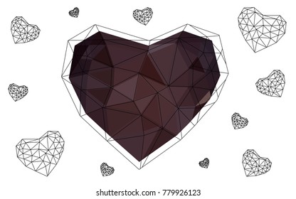 Dark Pink, Red vector abstract glitter heart shape on white background in love concept for valentine's day with sweet and romantic moment. Polygonal design for your business.