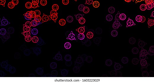 Dark Pink, Red vector backdrop with mystery symbols. Illustration with magical signs of spiritual power. Background for esoteric, mystic designs.