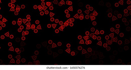 Dark Pink, Red vector backdrop with mystery symbols. Colorful vintage illustration with gradient alchemy shapes. Best design halloween events.