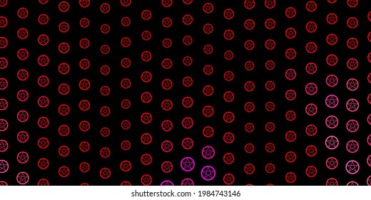 Dark Pink, Red vector backdrop with mystery symbols. Colorful vintage illustration with gradient alchemy shapes. Simple base for your occult design.