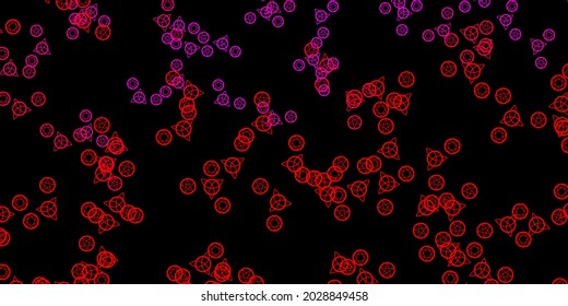 Dark Pink, Red vector backdrop with mystery symbols. Colorful vintage illustration with gradient alchemy shapes. Simple base for your occult design.
