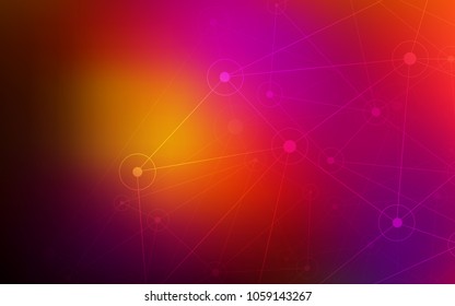 Dark Pink, Red vector background with dots and lines. Abstract illustration with colorful discs and triangles. Pattern can be used as texture of wallpapers.