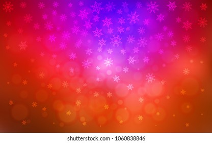 Dark Pink, Red vector background with xmas snowflakes. Glitter abstract illustration with crystals of ice. The pattern can be used for new year leaflets.
